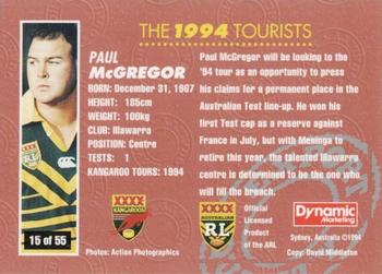 1994 Dynamic Kangaroo Heroes #15 Paul McGregor Back